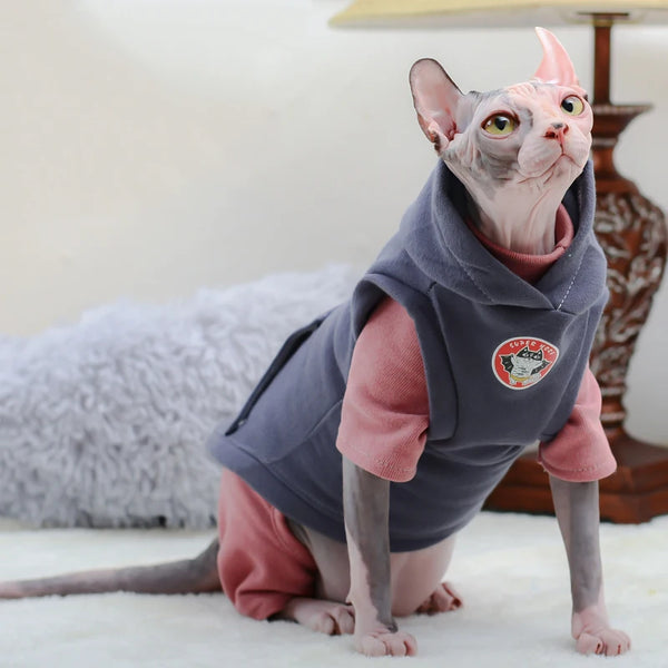 Sphynx Cat Hoodie - Warm Cotton Fleece Sweatshirt for Winter