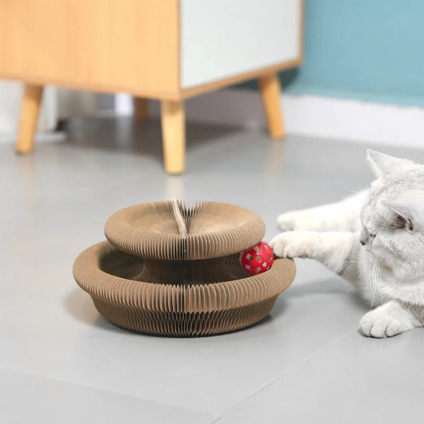 Round Cat Scratcher with Ball - Corrugated Scratch Board Play Toy