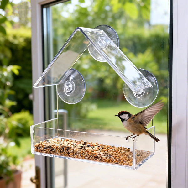 Clear Window Bird Feeder - Acrylic Suction Cup Feeder for Outdoor Viewing