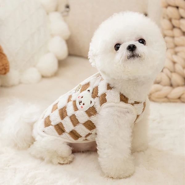 Bear Print Plush Pet Sweater - Warm Winter Jacket for Small Dogs and Cats