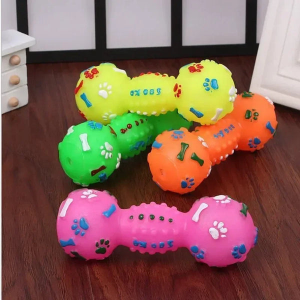 Dumbbell Squeaky Dog Chew Toy - TPR Teeth-Cleaning Molar Toy