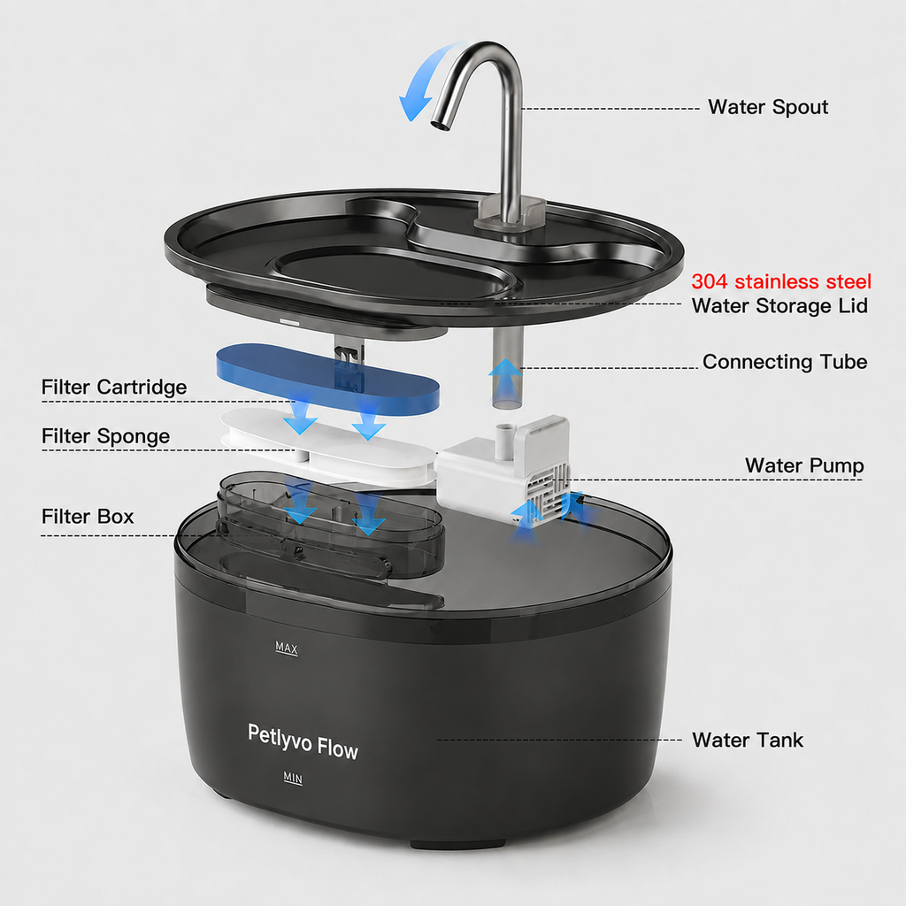 Petlyvo Flow™ Smart Pet Fountain | 3.2L Stainless Steel Drinking Fountain