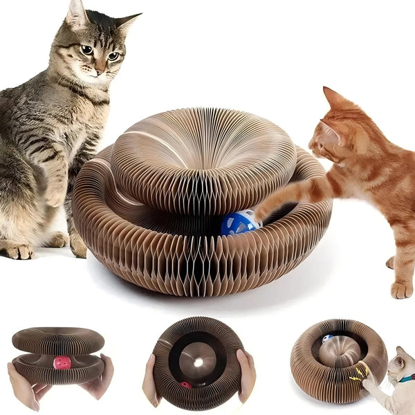 Round Cat Scratcher with Ball - Corrugated Scratch Board Play Toy