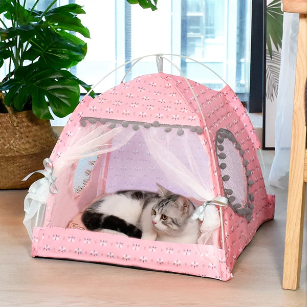 Floral Tent Pet Bed - Semi-Enclosed Nest for Cats and Small Dogs