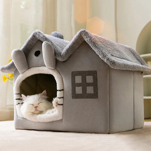 Foldable Cat Cave Bed - Warm Pet House for Small Dogs and Cats