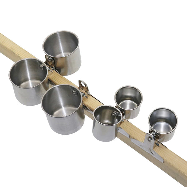 Stainless Steel Bird Feeder Cup Set - Clip-On Food and Water Bowls