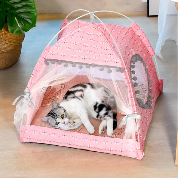 Floral Tent Pet Bed - Semi-Enclosed Nest for Cats and Small Dogs