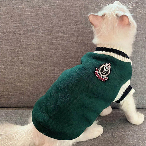 Collegiate Style Pet Sweater Vest - Warm Outfit for Cats and Small Dogs