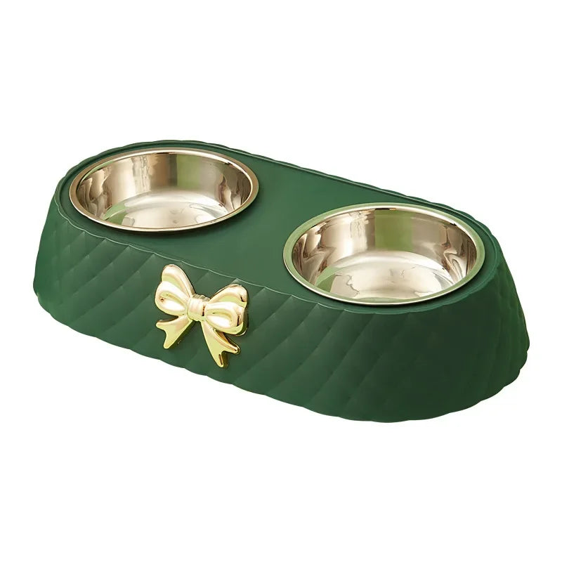 Double Pet Food and Water Bowl - Bowtie Feeding Set for Cats & Dogs