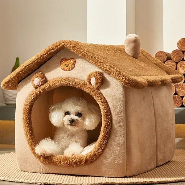 Foldable Pet House Bed - Warm Cave Nest for Small Dogs and Cats