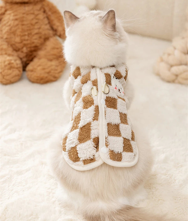 Bear Print Plush Pet Sweater - Warm Winter Jacket for Small Dogs and Cats