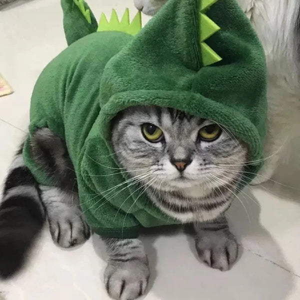 Dinosaur Pet Costume Hoodie - Funny Warm Coat for Small Pets