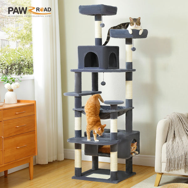 Large Cat Tree Tower - Multi-Level Indoor Cat Condo with Hammock & Scratch Posts