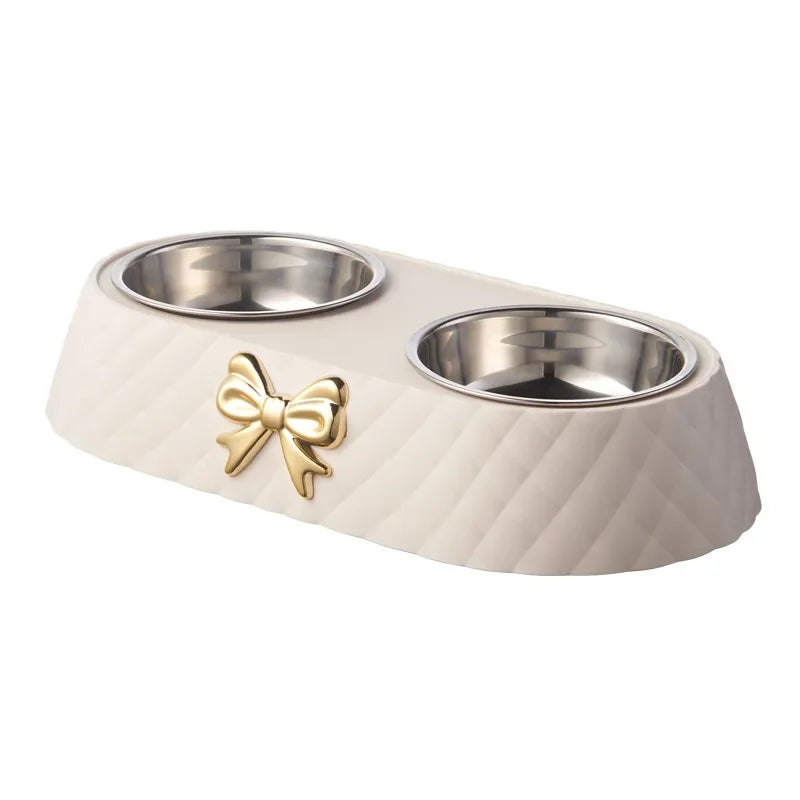 Double Pet Food and Water Bowl - Bowtie Feeding Set for Cats & Dogs