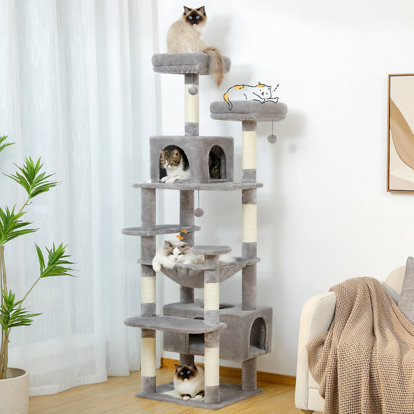 Large Cat Tree Tower - Multi-Level Indoor Cat Condo with Hammock & Scratch Posts