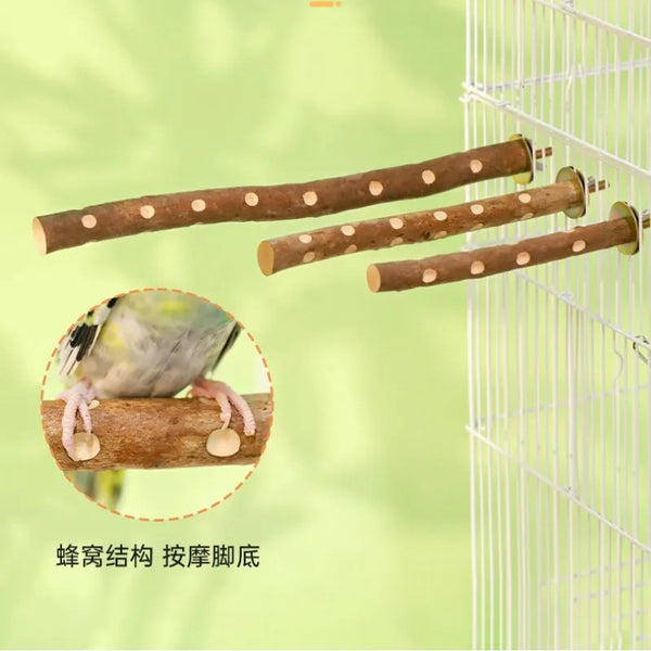Natural Wood Bird Perch Stand - Branch Grinding Rod for Budgies and Cockatiels