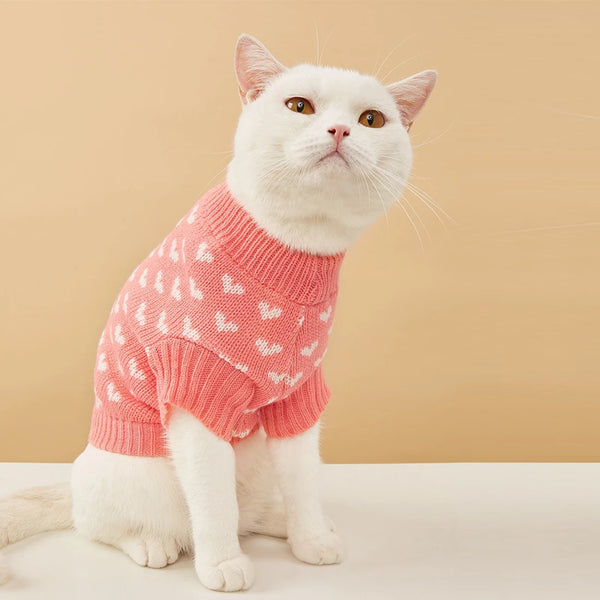 Heart Graphic Cat Sweater - Soft Warm Knit for Autumn and Winter