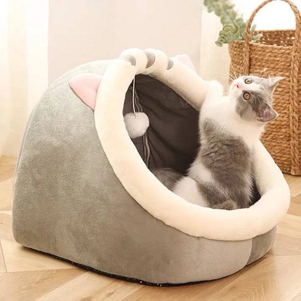 Semi-Closed Cat Nest Bed - Cozy Four-Season Pet Cave