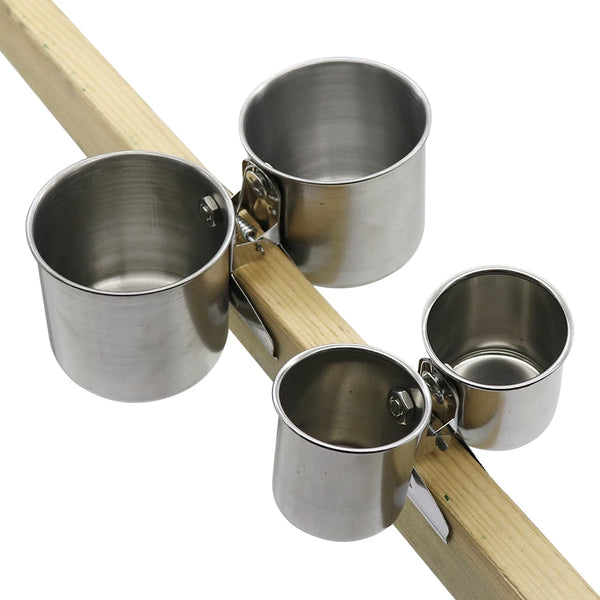 Stainless Steel Bird Feeder Cup Set - Clip-On Food and Water Bowls