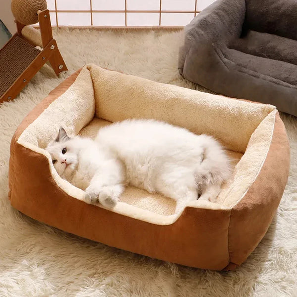 Plush Pet Basket Bed - Cozy Cat and Small Dog Cushion Bed