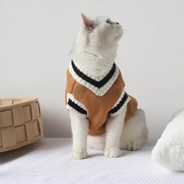 Collegiate Style Pet Sweater Vest - Warm Outfit for Cats and Small Dogs