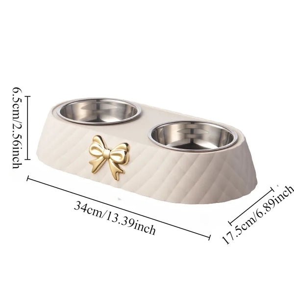 Double Pet Food and Water Bowl - Bowtie Feeding Set for Cats & Dogs