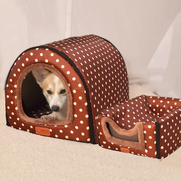 Star Print Pet House Bed - Foldable Warm Kennel for Dogs and Cats