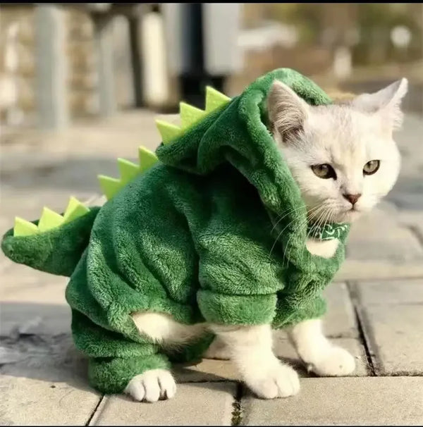 Dinosaur Pet Costume Hoodie - Funny Warm Coat for Small Pets