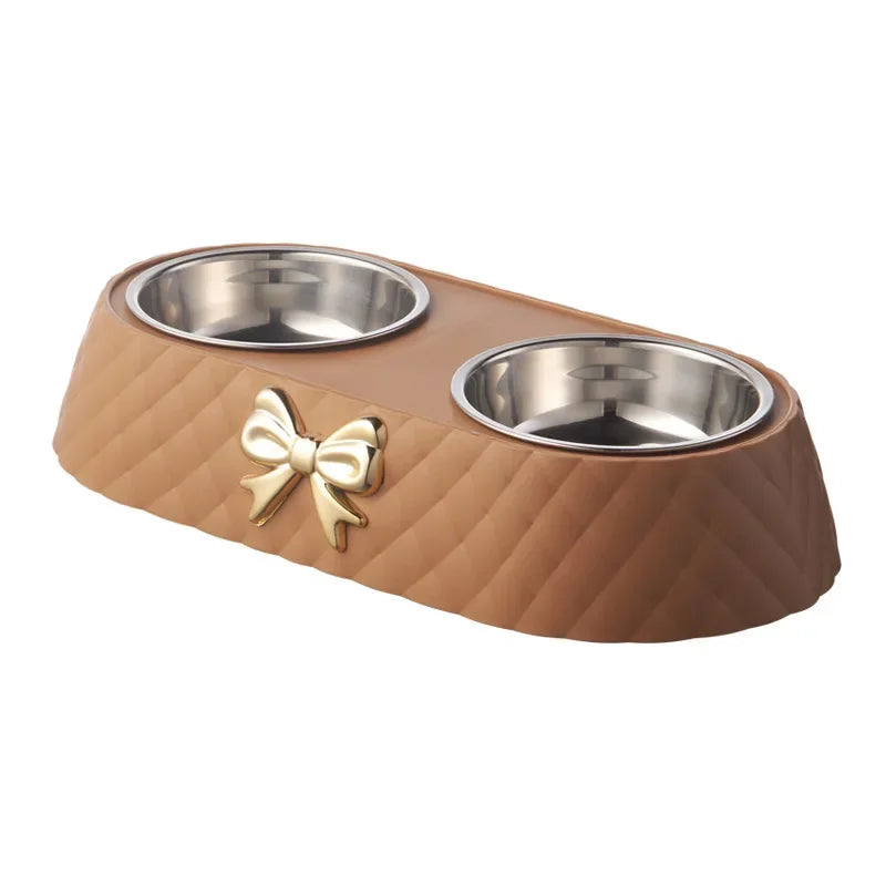 Double Pet Food and Water Bowl - Bowtie Feeding Set for Cats & Dogs